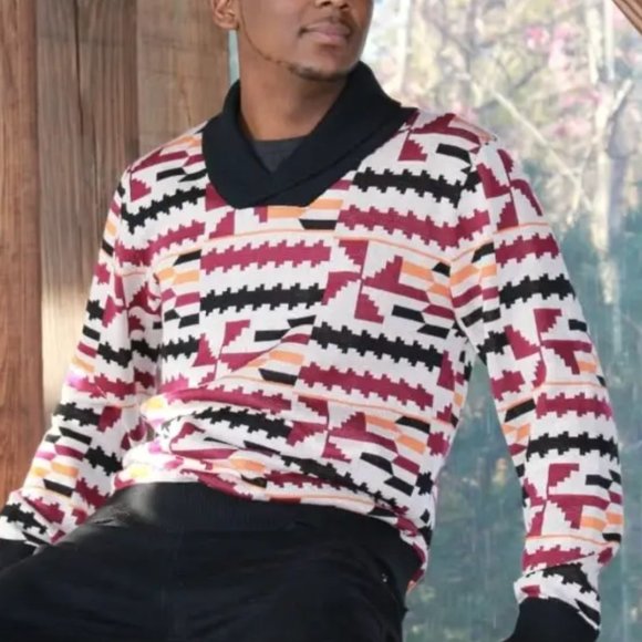 Iferan Men's African Print Sweater (Peach Kente) Large - Picture 5 of 5